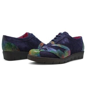 Chanii B. Blanc - Navy Multi lace shoe- 39- Colorful Women's Oxford Shoes